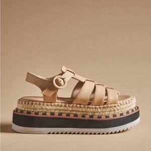 NWOT Farm Rio Tan & Black Espadrille Platform Sandals